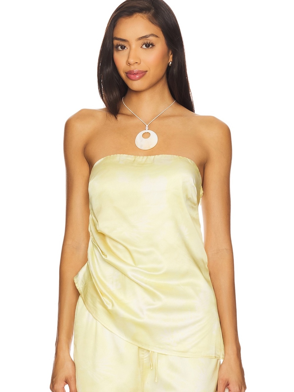 SNDYS Butter Yellow Satin Matching Set Top & Pants Size S - Picture 3 of 7